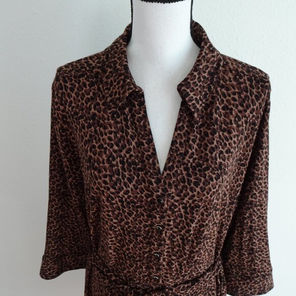 Talbots Leopard Print Dress Plus Size 3X Belted Long Sleeve Career Wear Party - Picture 4 of 9